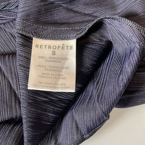 Retrofete Zinnia Ruched Pleated Metallic Lame Ink Blue Maxi Dress Size Small - Picture 9 of 9